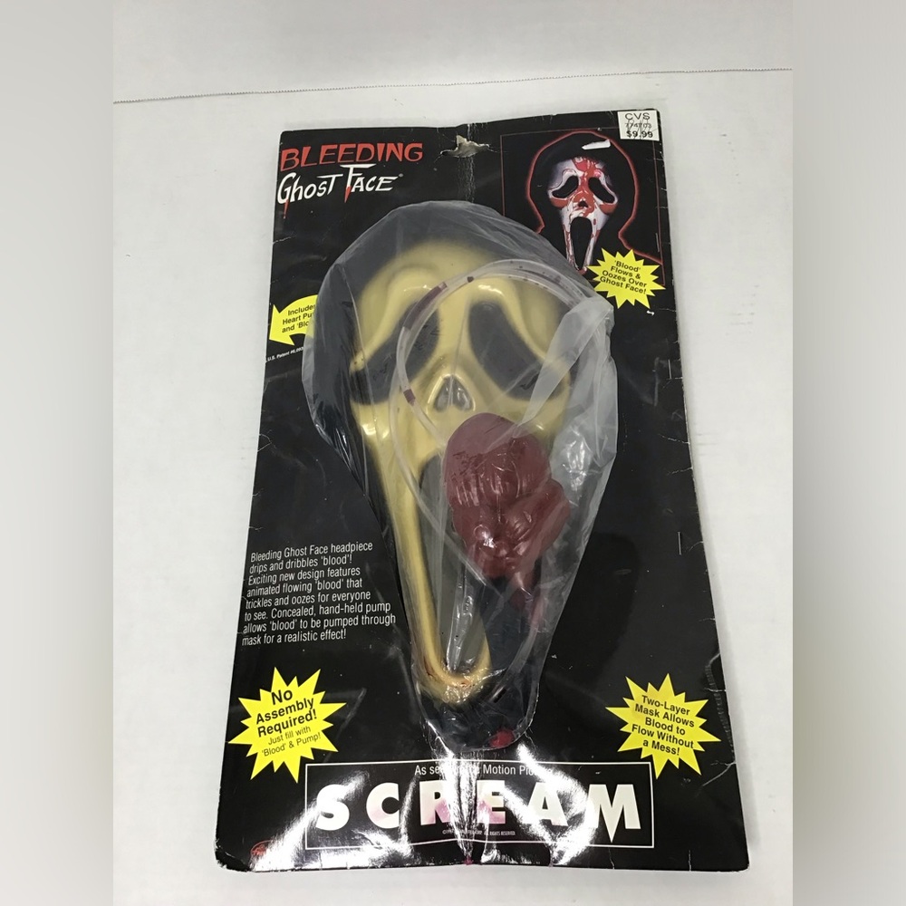 Vintage Scream 1997 Ghost Face Bleeding Mask & Hood with Heart Blood Pump AS IS